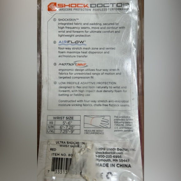 Shock Doctor ultra shockskin wrist guard.             Size: XS  Color: Red - Picture 3 of 4